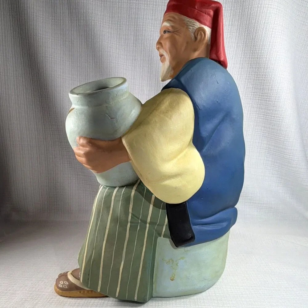 Vintage Sato Hakata Clay Doll Old Man Potter Artist Painting Vase Figurine 11”
